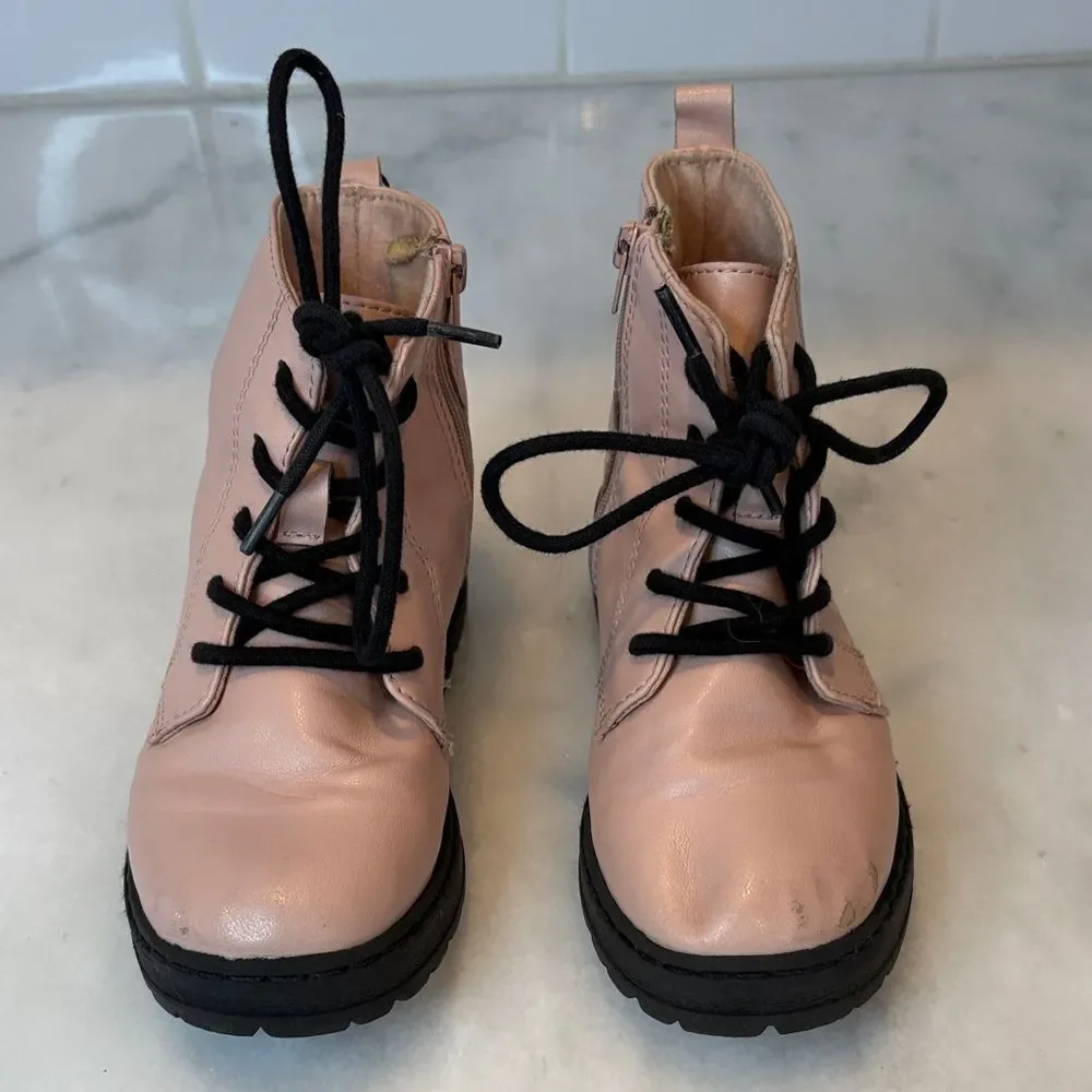 Zara Boots Shoes Pink Lace-Up Kids Combat Boots
